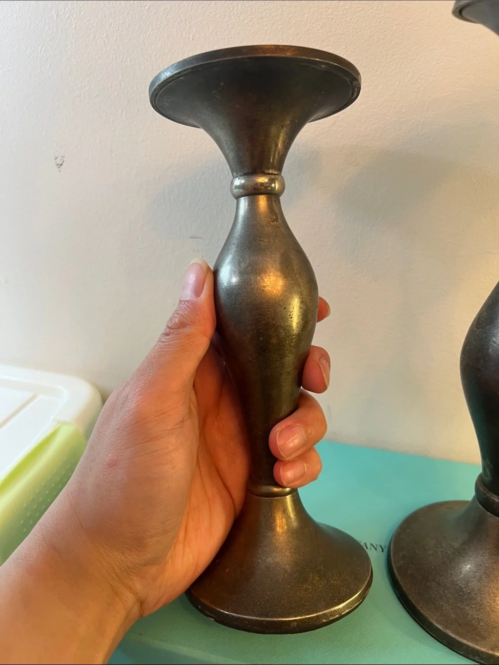 Metal Taper Candle Holders in Aged Silver-tone Metal - Set of 2